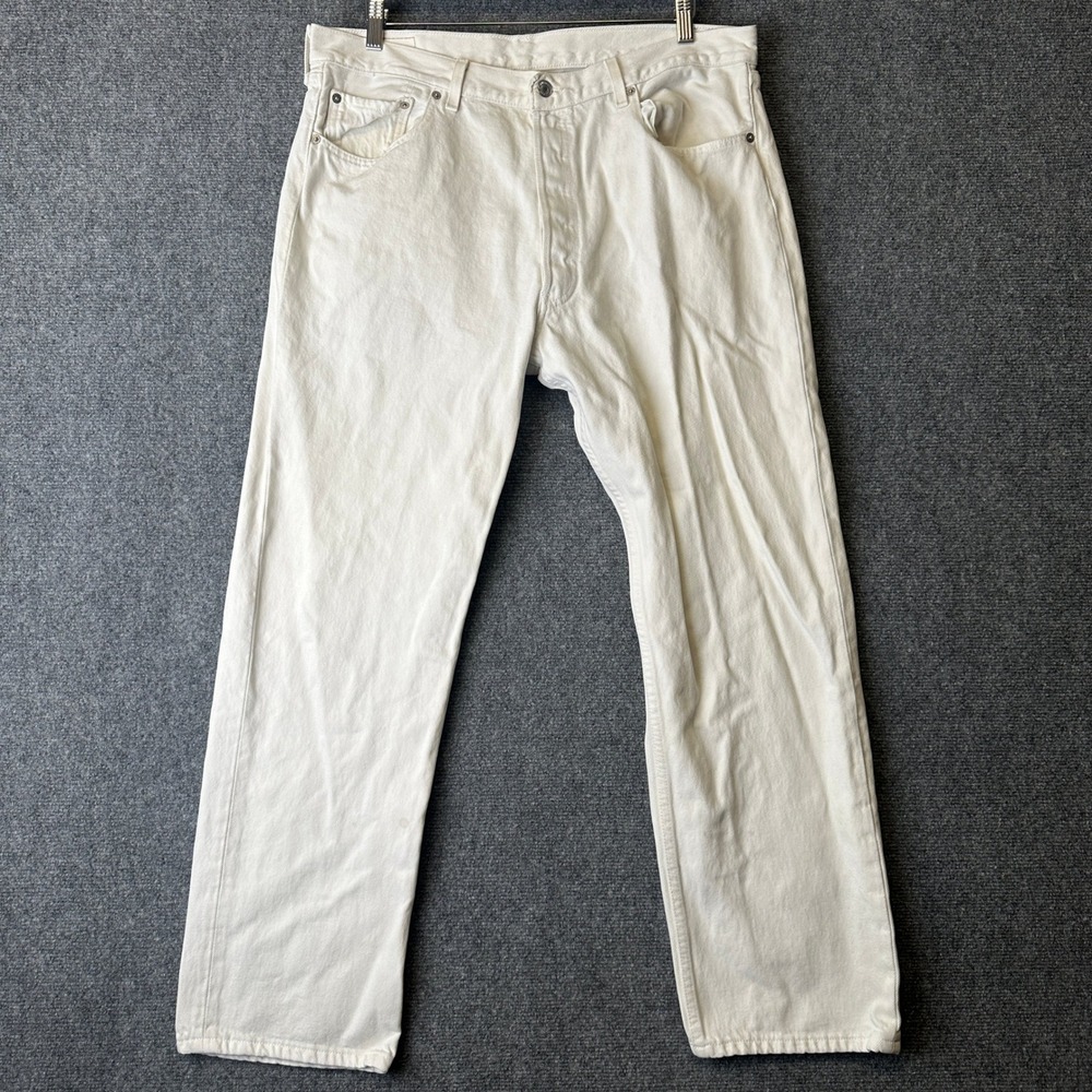 Vintage Levi's 501 Jeans Mens 38x30 White Straight Leg Denim Button Fly 90s